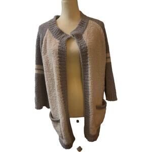 POL Cozy Colorblock Boucle Open Front Cardigan, Gray & Beige, Size Large